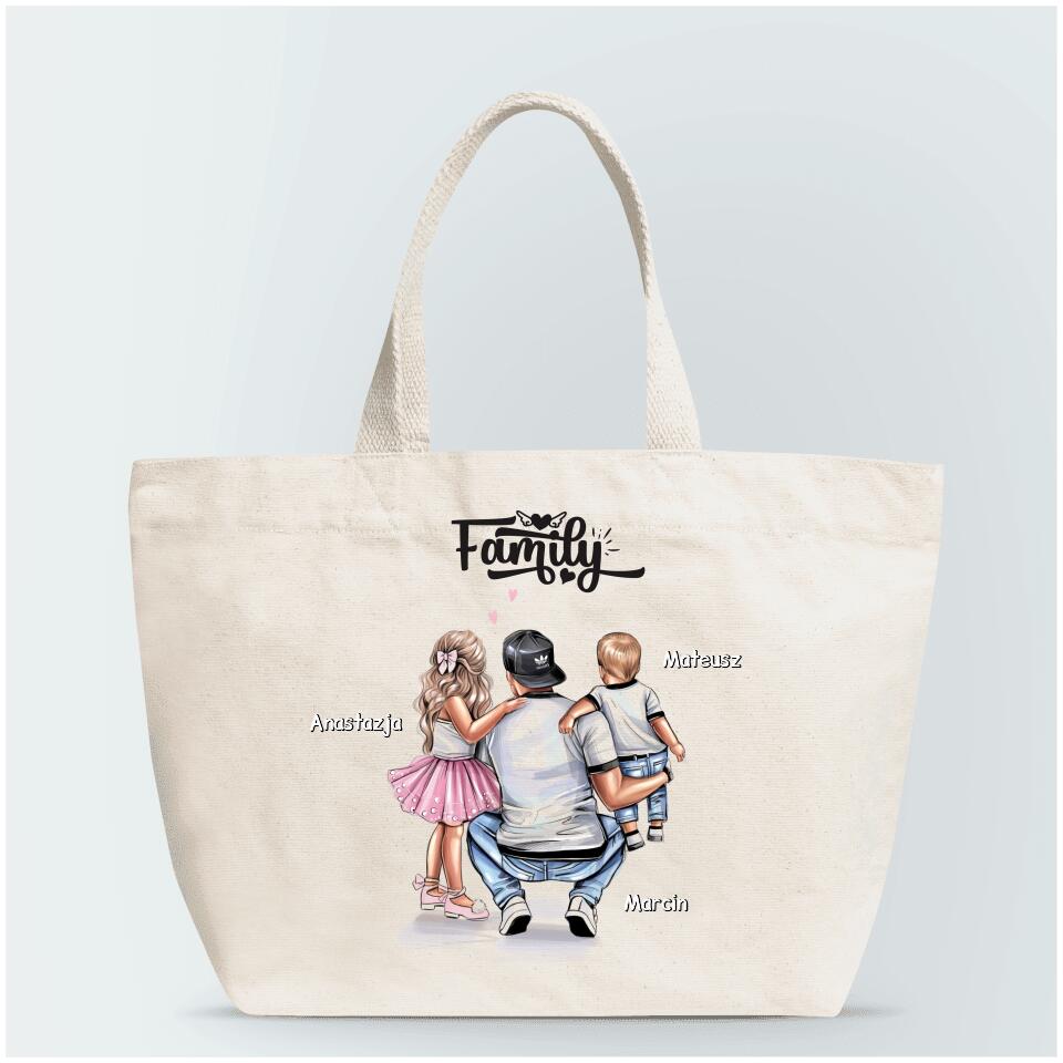 Torba materiałowa personalizowana dla taty + 1-4 dzieci #P5