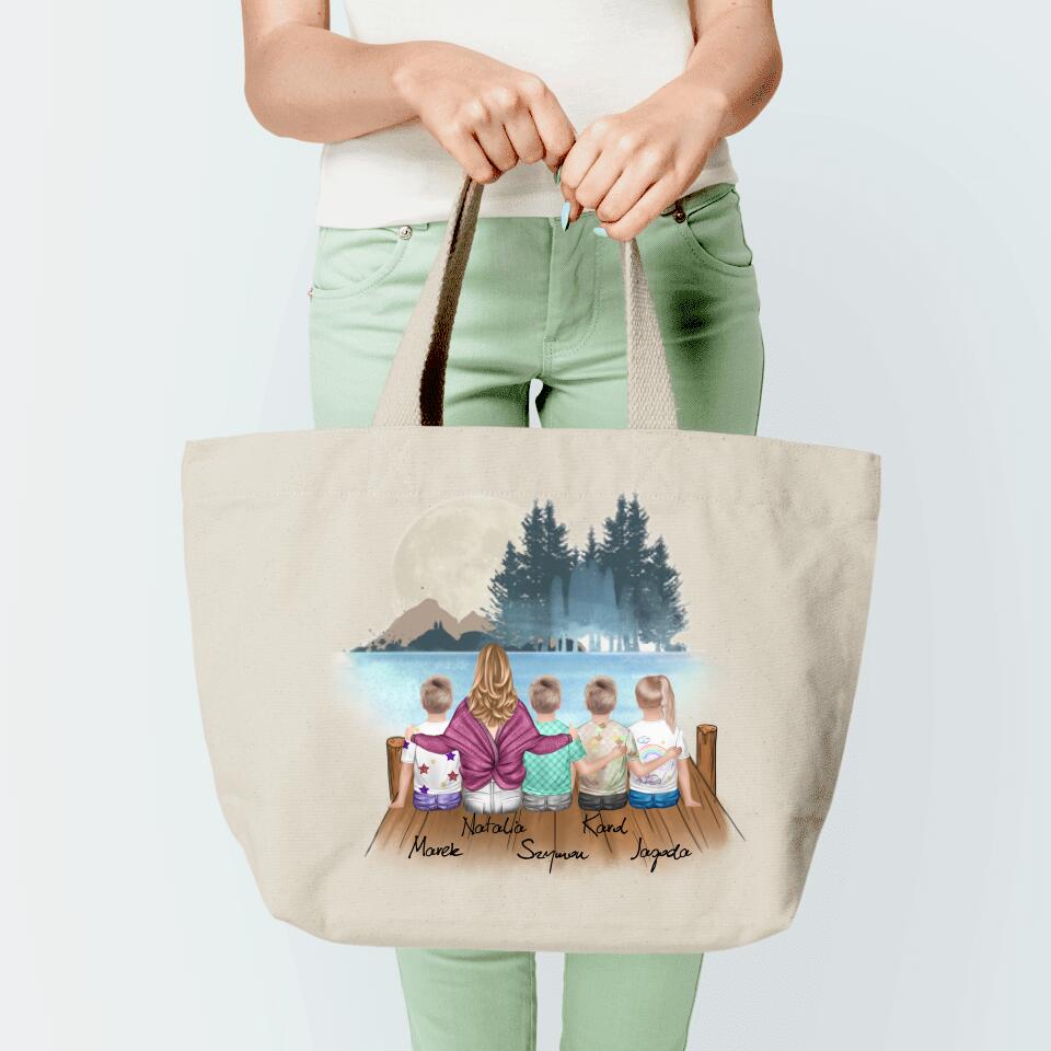 Torba materiałowa personalizowana dla mamy + 1-4 dzieci (rodzinna) #P7