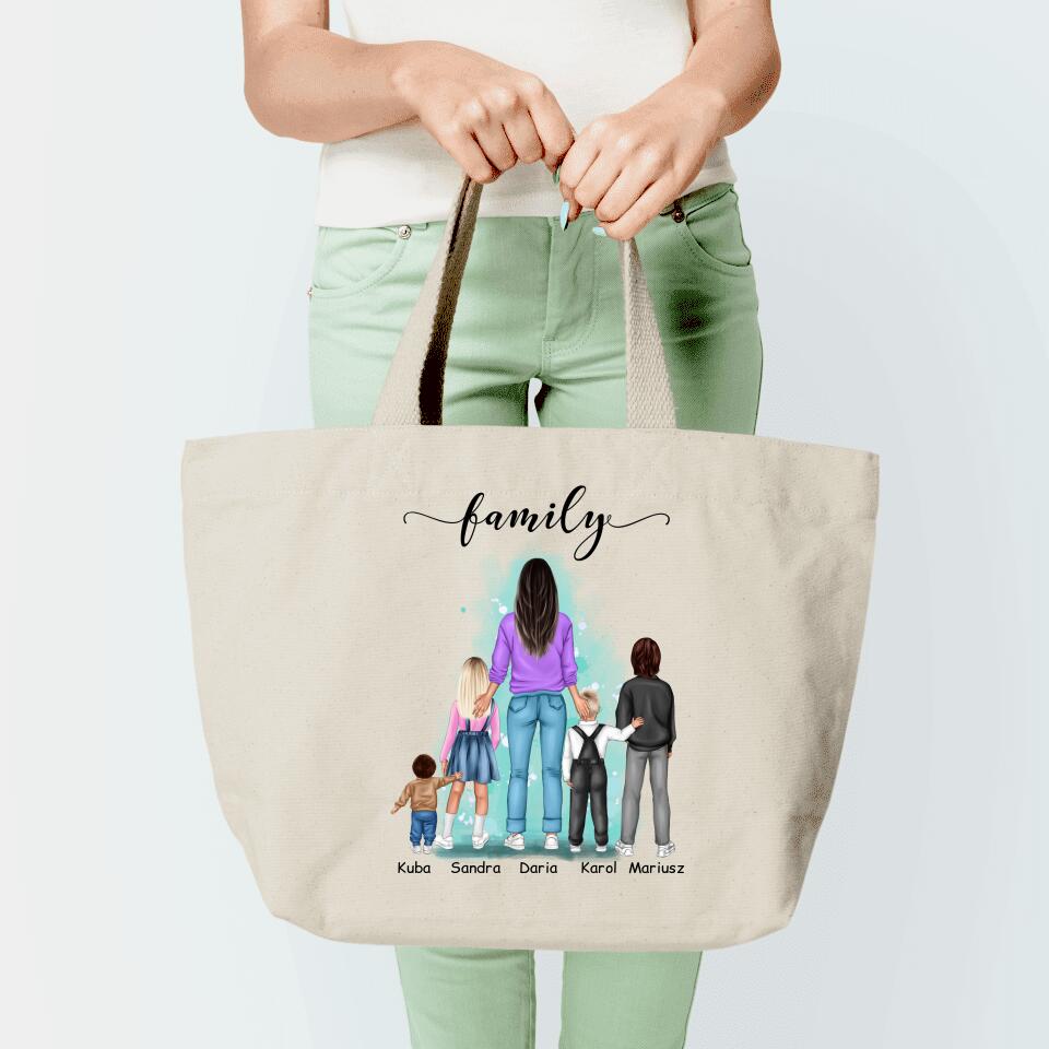 Torba materiałowa personalizowana dla mamy + 1-4 dzieci (rodzinna) #P8