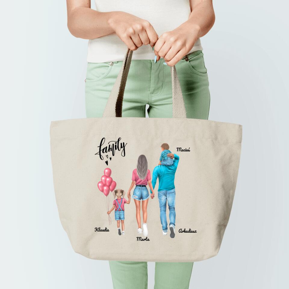 Torba materiałowa personalizowana rodzinna + 1-2 dzieci #P4