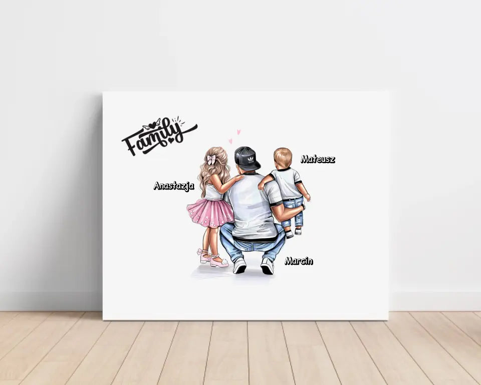 Obraz na płótnie personalizowany - tata + 1-2 dzieci #21