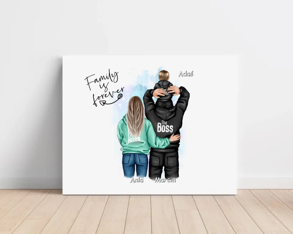 Obraz na płótnie personalizowany -mama + tata + dziecko #22