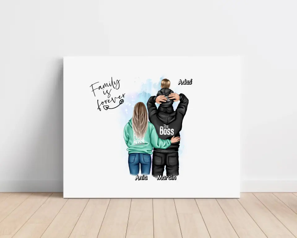 Obraz na płótnie personalizowany -mama + tata + dziecko #22
