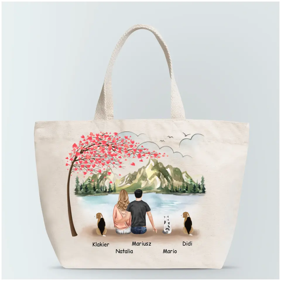 Torba materiałowa personalizowana dla par + 1-3 zwierzaki #P63