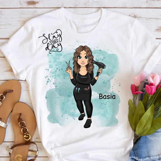 Koszulka damska z nadrukiem dla fryzjerki - Personalizowana #28