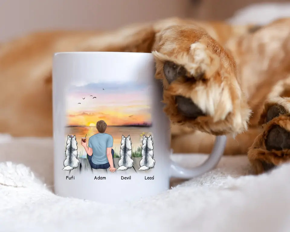 Kubek z psem personalizowany od 1-3 pupili + mężczyzna #5