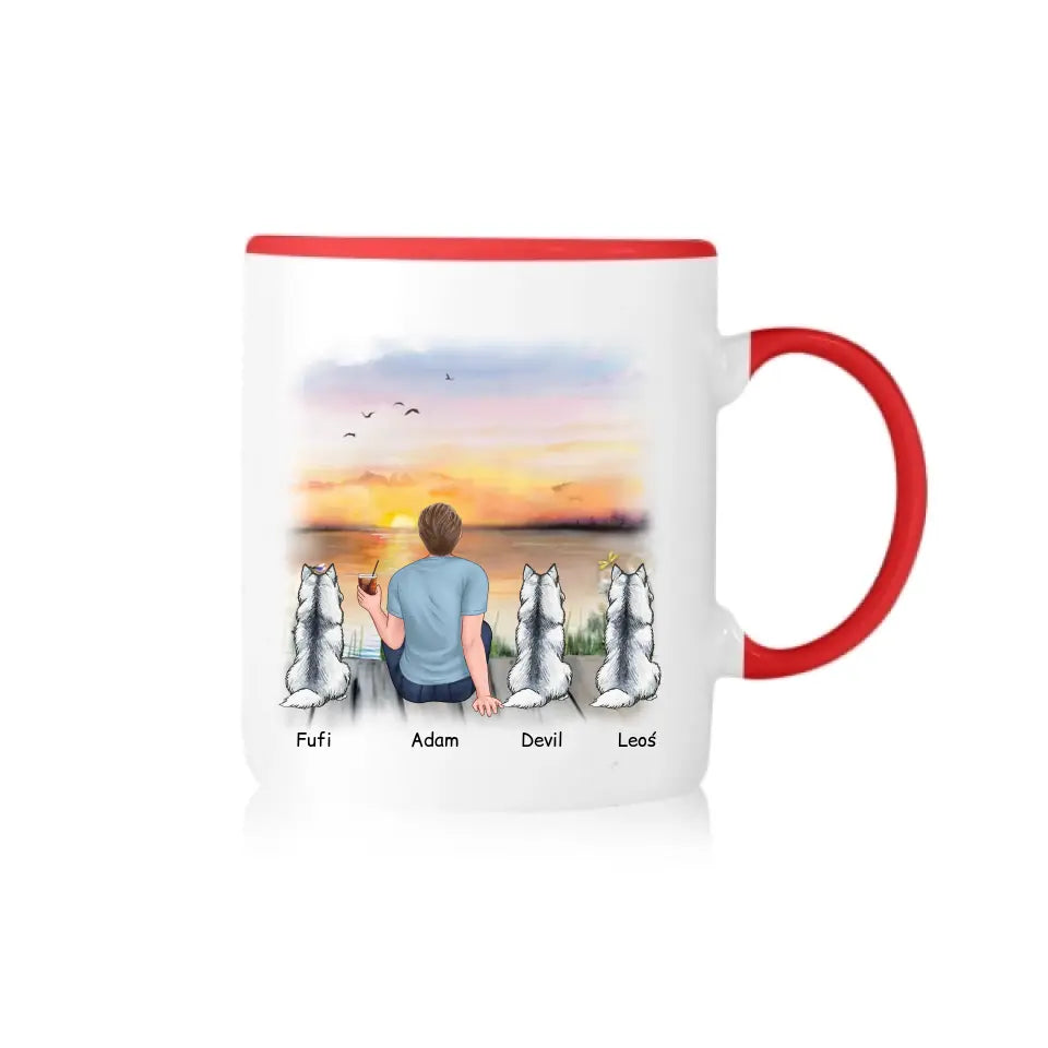 Kubek z psem personalizowany od 1-3 pupili + mężczyzna #5