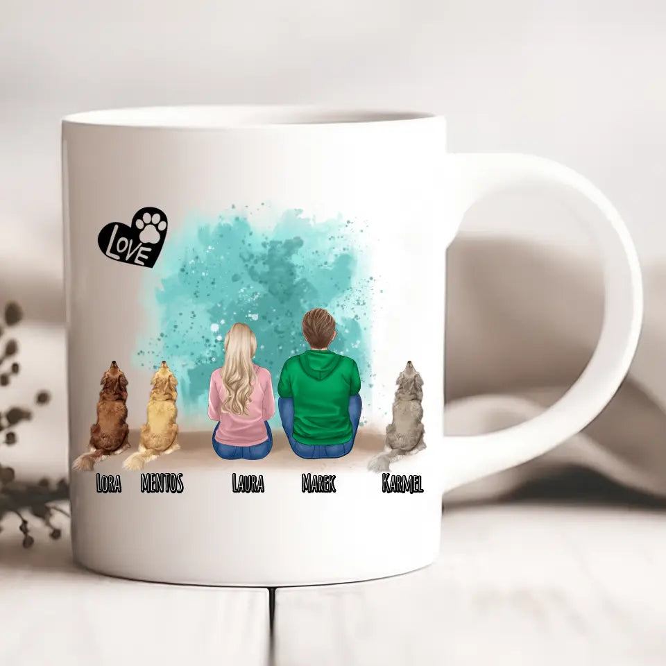 Kubek personalizowany - kubieta lub mężczyzna + 1-3 psy #P43