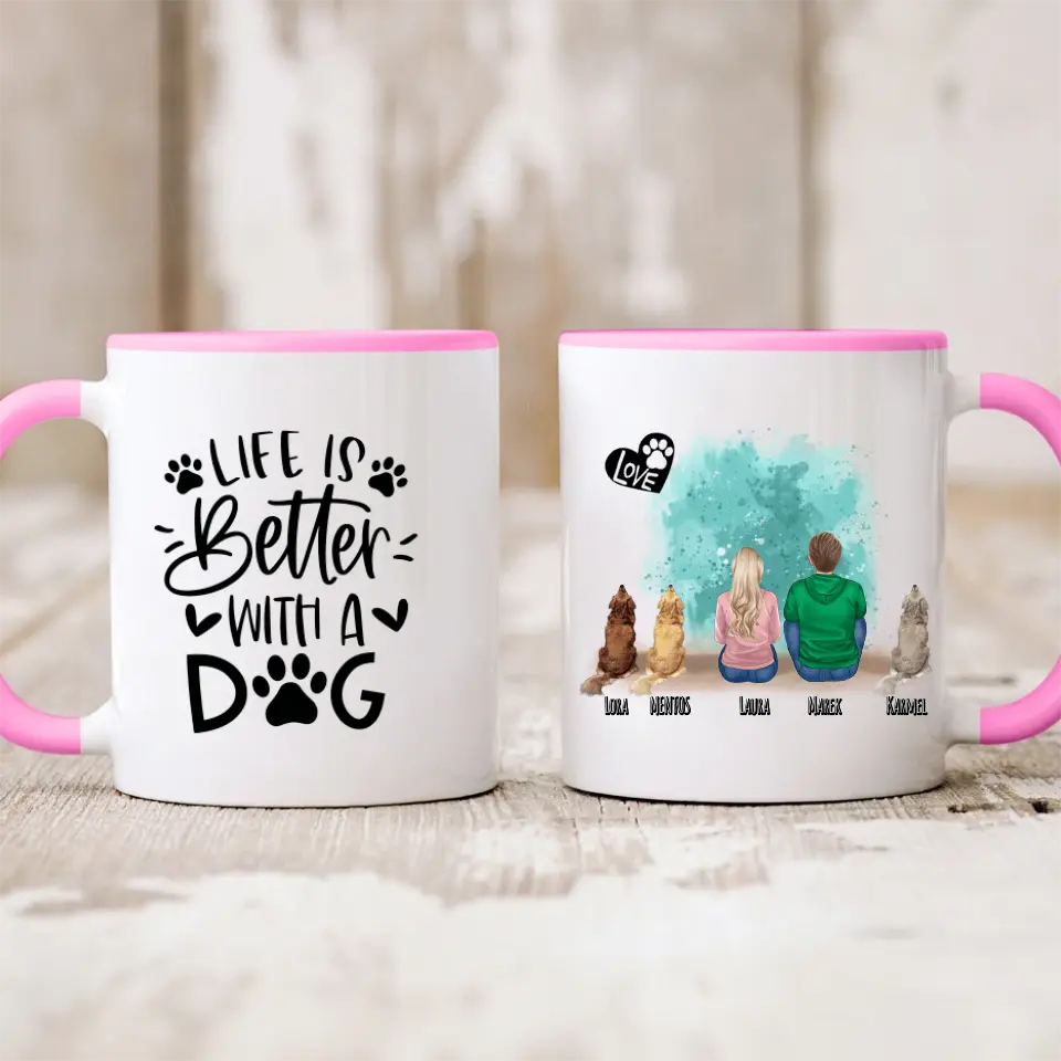 Kubek personalizowany - kubieta lub mężczyzna + 1-3 psy #P43