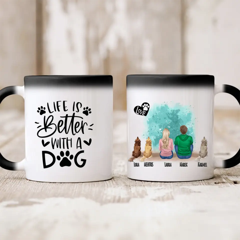 Kubek personalizowany - kubieta lub mężczyzna + 1-3 psy #P43