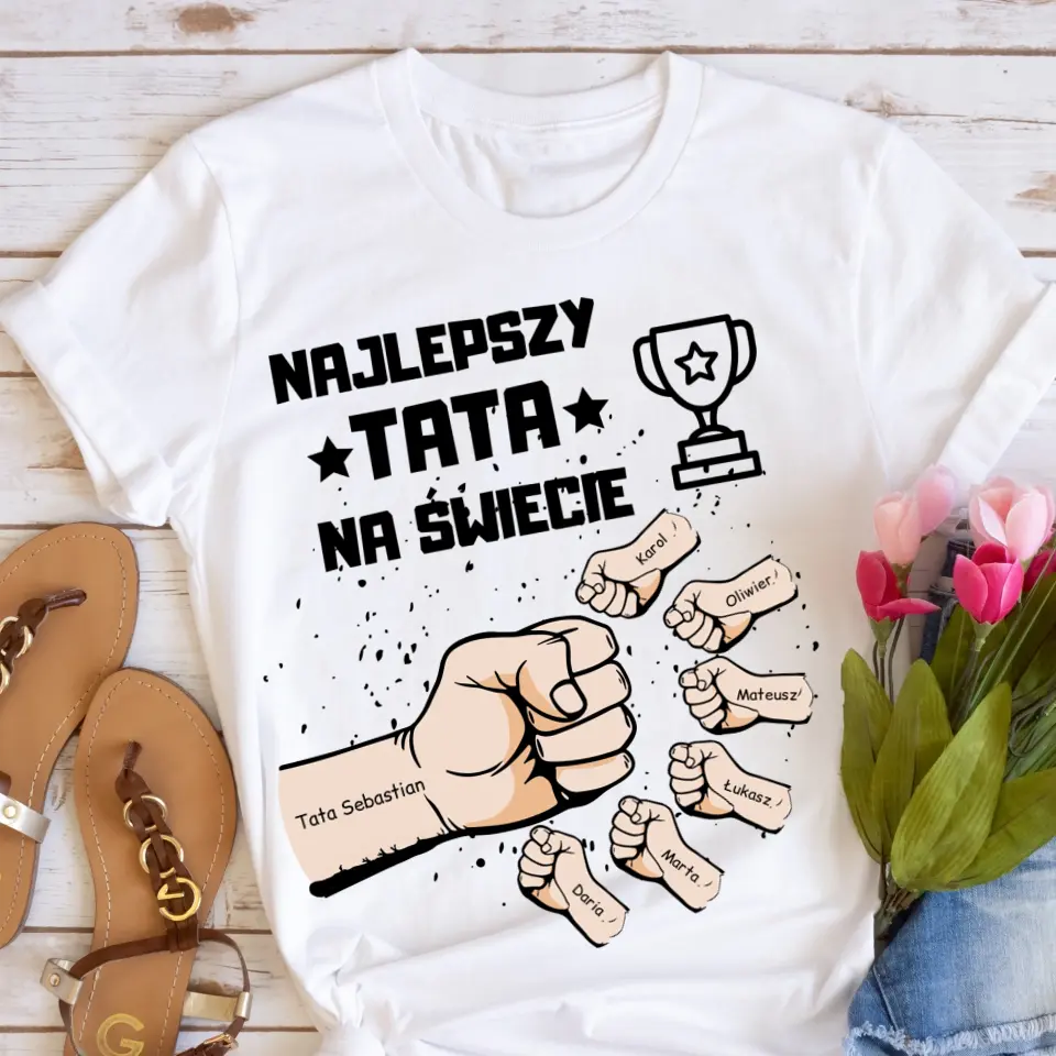 Koszulka ze wzorem tata i 1-6 dzieci - Personalizowana (rodzinna) #4229