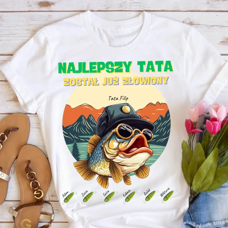 Koszulka ze wzorem tata i 1-6 dzieci - Personalizowana (rodzinna) #4233