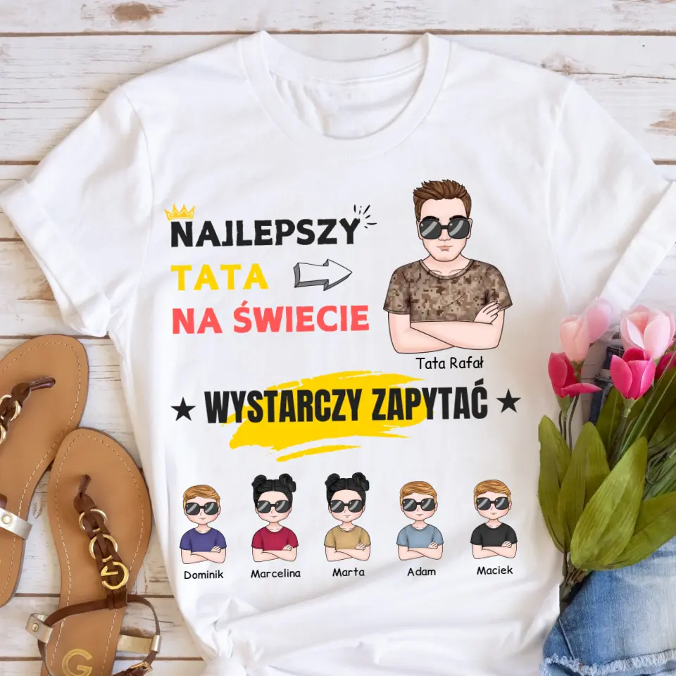 Koszulka ze wzorem tata i 1-5 dzieci - Personalizowana (rodzinna) #4425