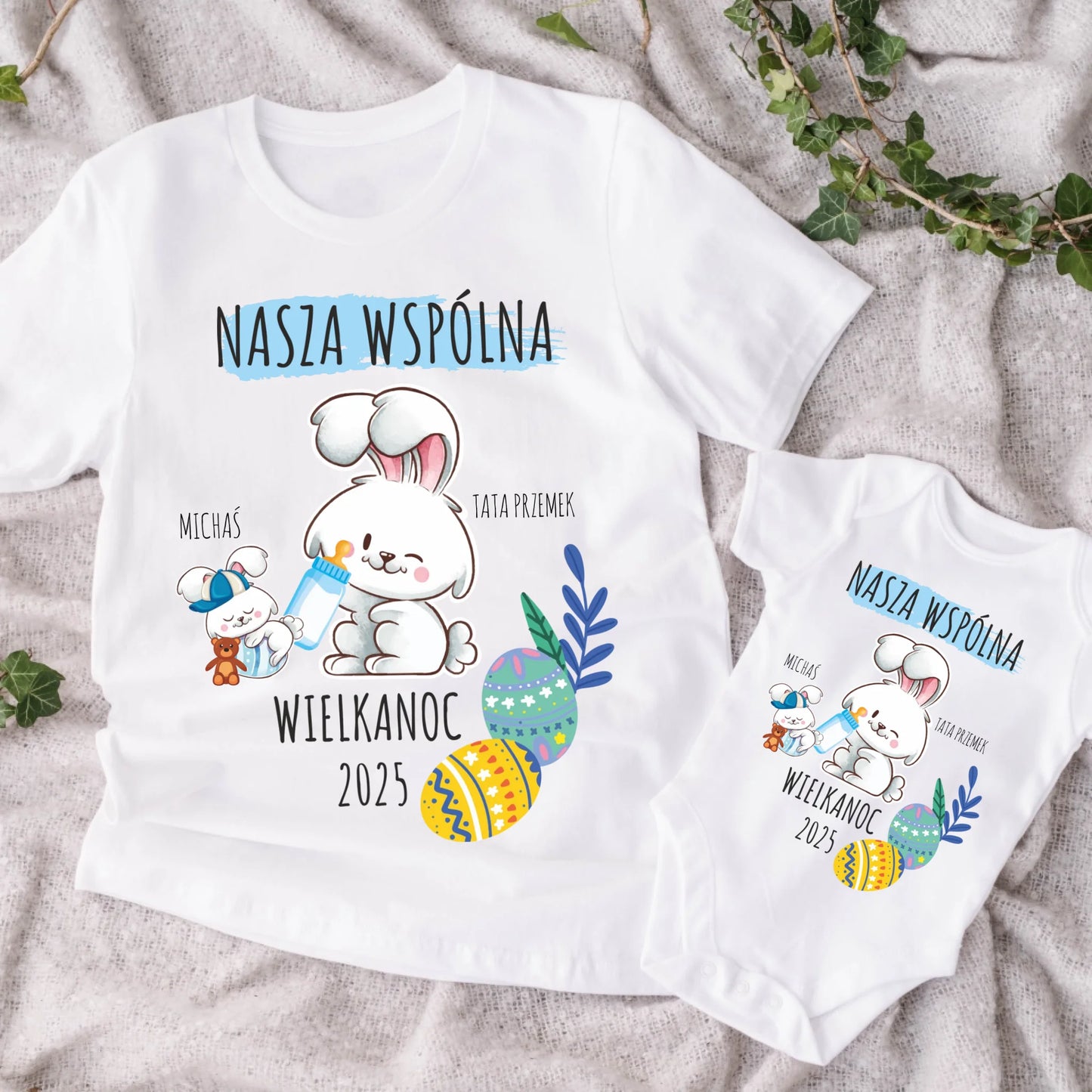 Koszulka ze wzorem tata i dziecko - Prezent na Wielkanoc - Personalizowana #2781
