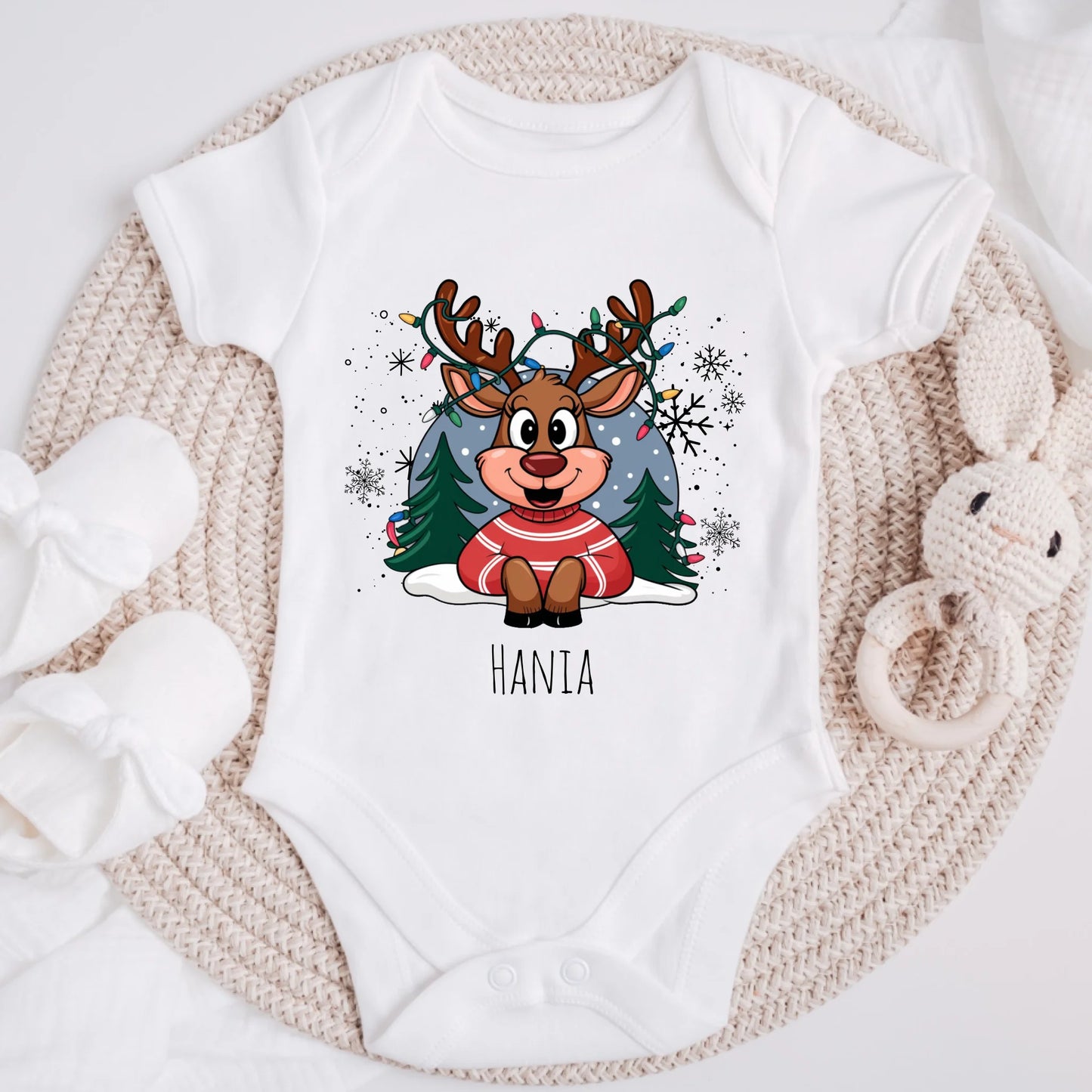 Koszulka świąteczna dla dzieci z reniferem - Personalizowana - Prezent na święta #915