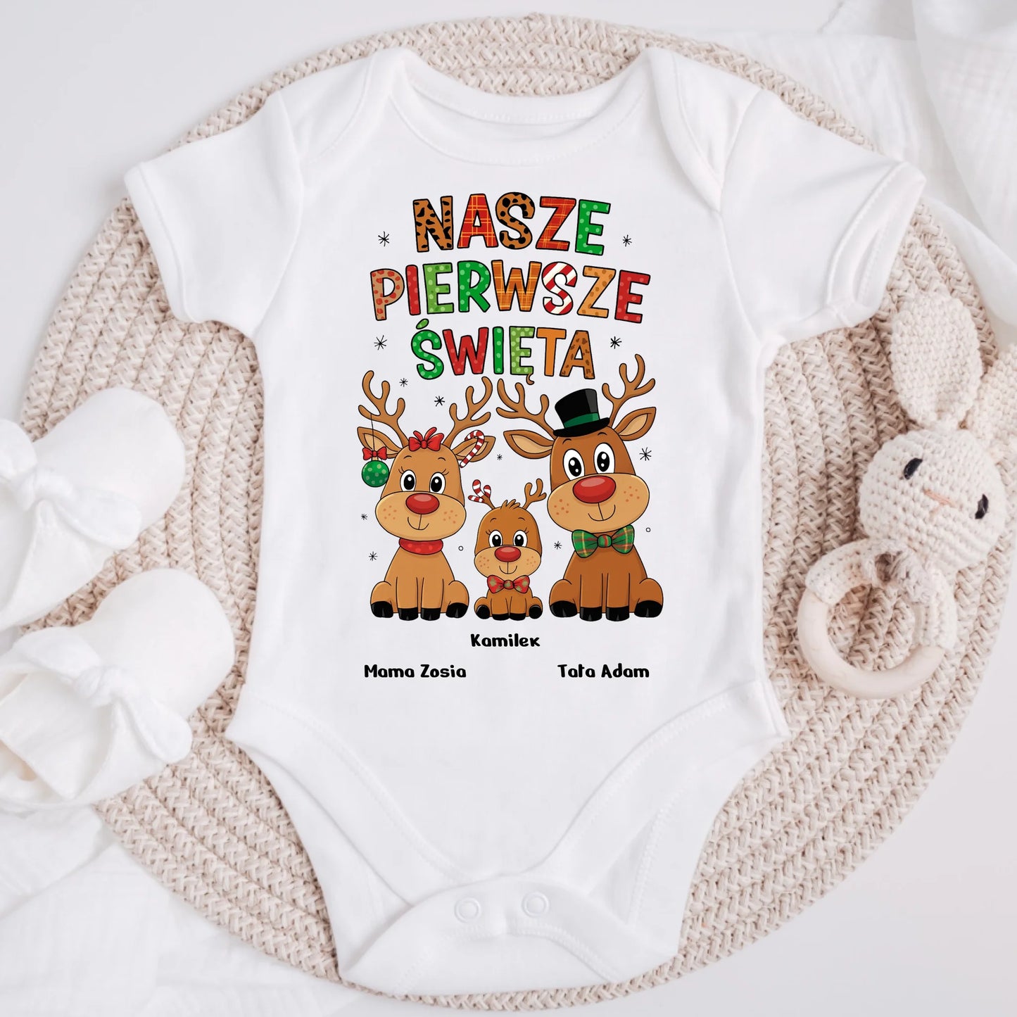 Koszulka świąteczna z reniferem - nasze pierwsze święta #09213