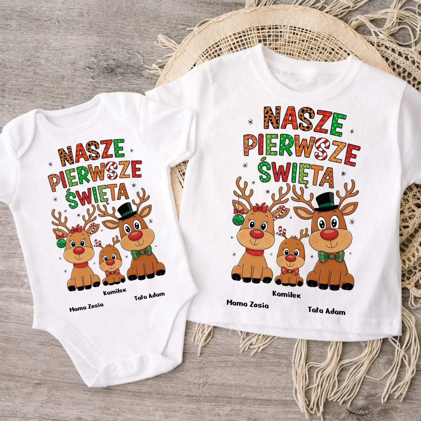 Koszulka świąteczna z reniferem - nasze pierwsze święta #09213