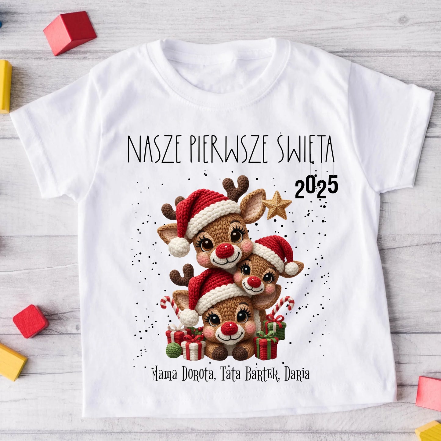 Koszulka świąteczna dla rodziny z reniferem - nasze pierwsze święta 2025 #9241