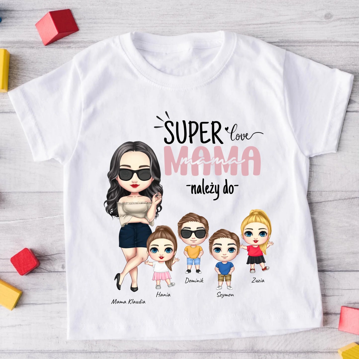 Koszulka dla mamy + 1-4 dzieci - Personalizowana (rodzinna - super mama) #254