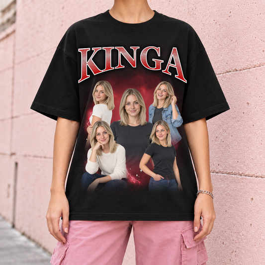 Damska czarna koszulka Bootleg – mockup streetwear, zbliżenie nadruku