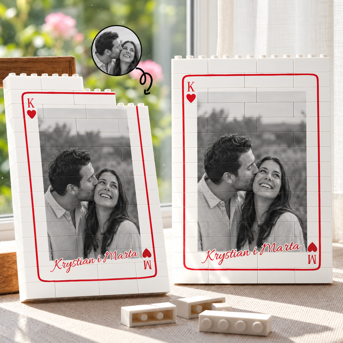 Klocki personalizowane ze zdjęciem #90371 - Krystian i Marta, aranżacja przy oknie
