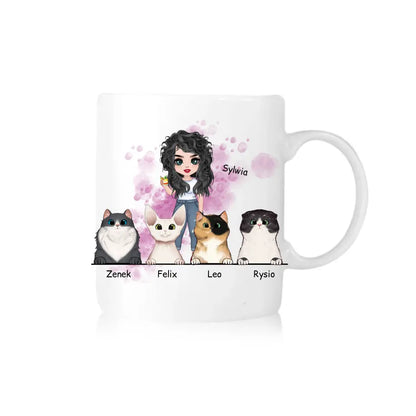 Kubek personalizowany dla miłośniczki kotów | z personalizacją imion i postaci #K3