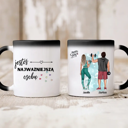 Kubek personalizowany dla par TRAIN TOGETHER STAY TOGETHER | sportowy motyw #82