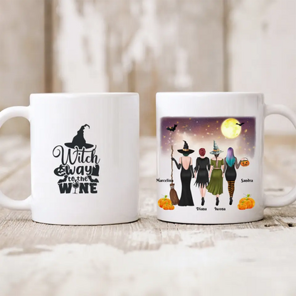 Halloweenowy kubek personalizowany dla przyjaciółek | motyw z wiedźmami