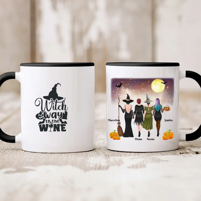 Halloweenowy kubek personalizowany dla przyjaciółek | motyw z wiedźmami