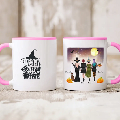 Halloweenowy kubek personalizowany dla przyjaciółek | motyw z wiedźmami
