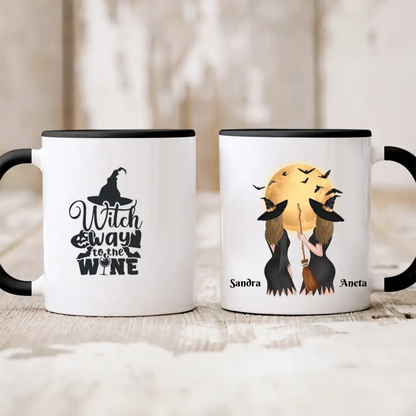 Halloweenowy kubek personalizowany dla przyjaciółek | motyw z wiedźmami i nietoperzami