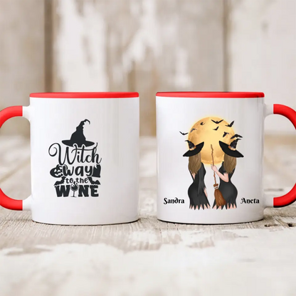 Halloweenowy kubek personalizowany dla przyjaciółek | motyw z wiedźmami i nietoperzami