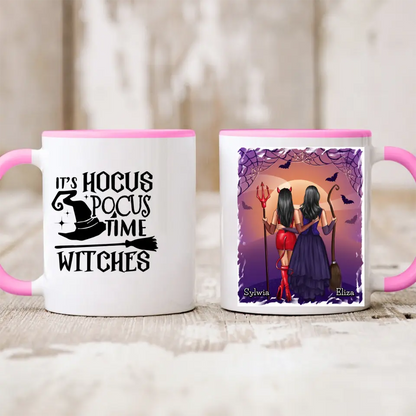 Halloweenowy kubek personalizowany dla przyjaciółek | motyw z diablicą i wiedźmą #H2
