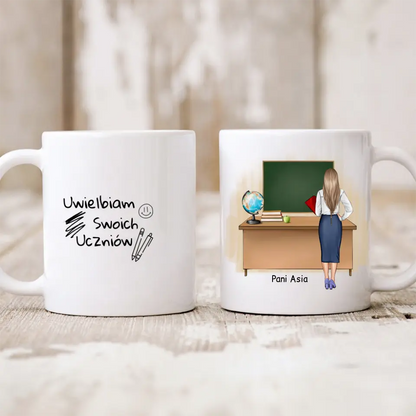 Kubek personalizowany dla nauczyciela UWIELBIAM SWOICH UCZNIÓW | motyw z nauczycielką #4