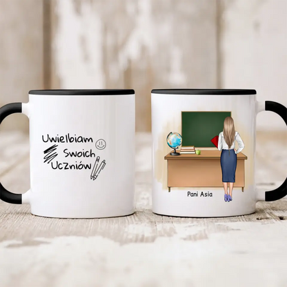 Kubek personalizowany dla nauczyciela UWIELBIAM SWOICH UCZNIÓW | motyw z nauczycielką #4