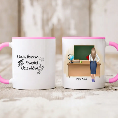 Kubek personalizowany dla nauczyciela UWIELBIAM SWOICH UCZNIÓW | motyw z nauczycielką #4