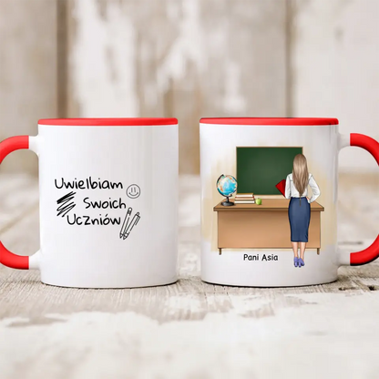 Kubek personalizowany dla nauczyciela UWIELBIAM SWOICH UCZNIÓW | motyw z nauczycielką #4