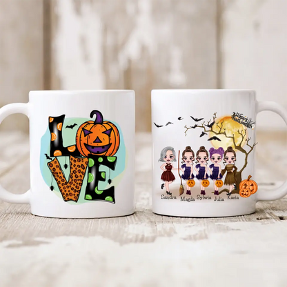 Halloweenowy kubek personalizowany dla przyjaciółek | motyw z wiedżmami i personalizacją imion #H1