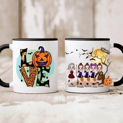 Halloweenowy kubek personalizowany dla przyjaciółek | motyw z wiedżmami i personalizacją imion #H1