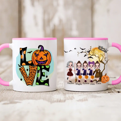 Halloweenowy kubek personalizowany dla przyjaciółek | motyw z wiedżmami i personalizacją imion #H1