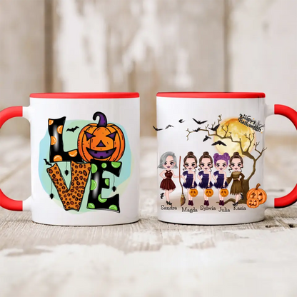 Halloweenowy kubek personalizowany dla przyjaciółek | motyw z wiedżmami i personalizacją imion #H1