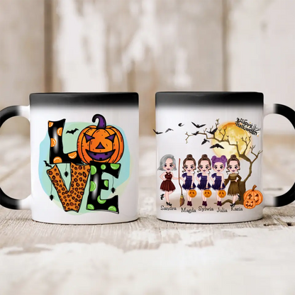 Halloweenowy kubek personalizowany dla przyjaciółek | motyw z wiedżmami i personalizacją imion #H1