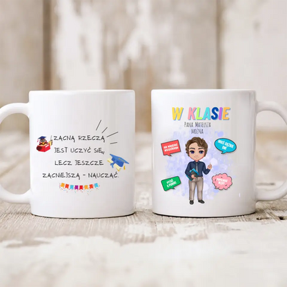 Kubek personalizowany dla nauczyciela W KLASIE MOŻNA POPEŁNIAĆ BŁĘDY | motyw z nauczycielem #6