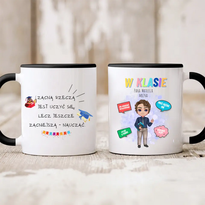 Kubek personalizowany dla nauczyciela W KLASIE MOŻNA POPEŁNIAĆ BŁĘDY | motyw z nauczycielem #6