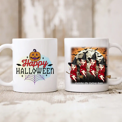 Halloweenowy kubek personalizowany dla przyjaciółek | motyw z wiedżmami na miotłach #3
