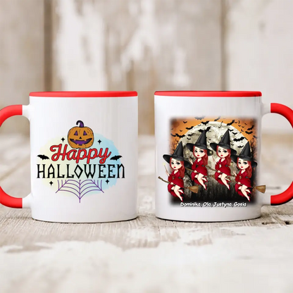 Halloweenowy kubek personalizowany dla przyjaciółek | motyw z wiedżmami na miotłach #3