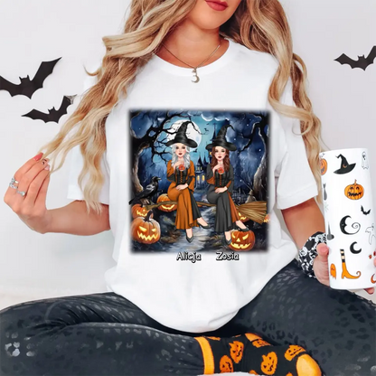 Halloweenowa koszulka damska personalizowana dla przyjaciółek | motyw z wiedźmami #2