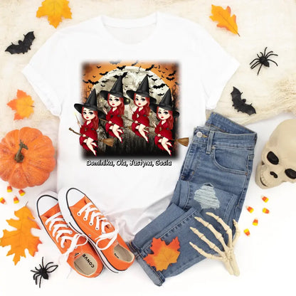 Halloweenowa koszulka personalizowana dla przyjaciółek | motyw z wiedźmami na miotłach #3