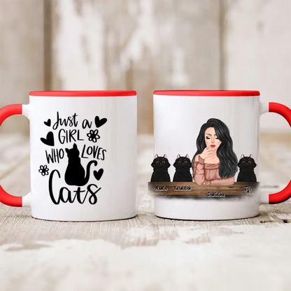 Kubek personalizowany dla właścicielki kota JUST A GIRL WHO LOVES CATS | z personalizacją imion #1