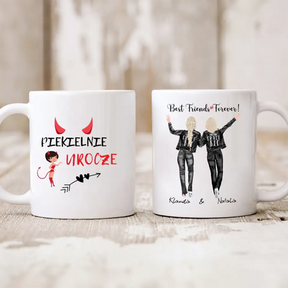Kubek personalizowany dla przyjaciółek PIEKIELNIE UROCZE | zabawny motyw #1